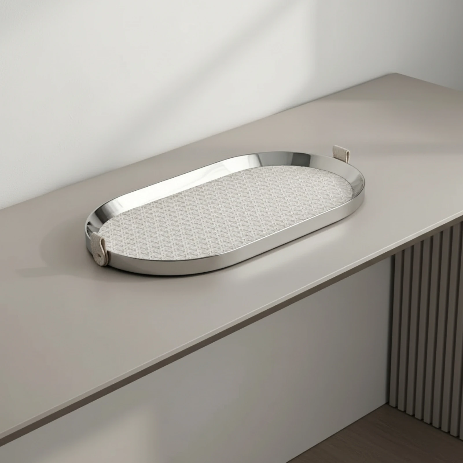 Stainless Steel Tray with Handles Mirror Finish Serving Tray with Handles Platter Modern Minimalist for Coffee Table, Vanity