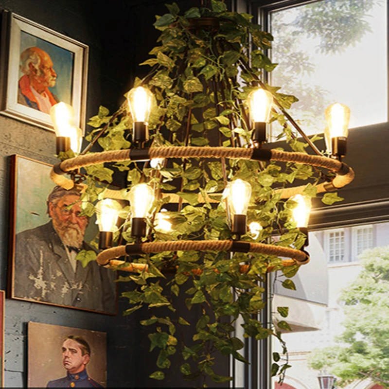 Multi Heads Simulation Green Leaf Chandelier For Bar Milk Tea Shop  Corridor Lighting Decoration Lamp Factory Dropship Store