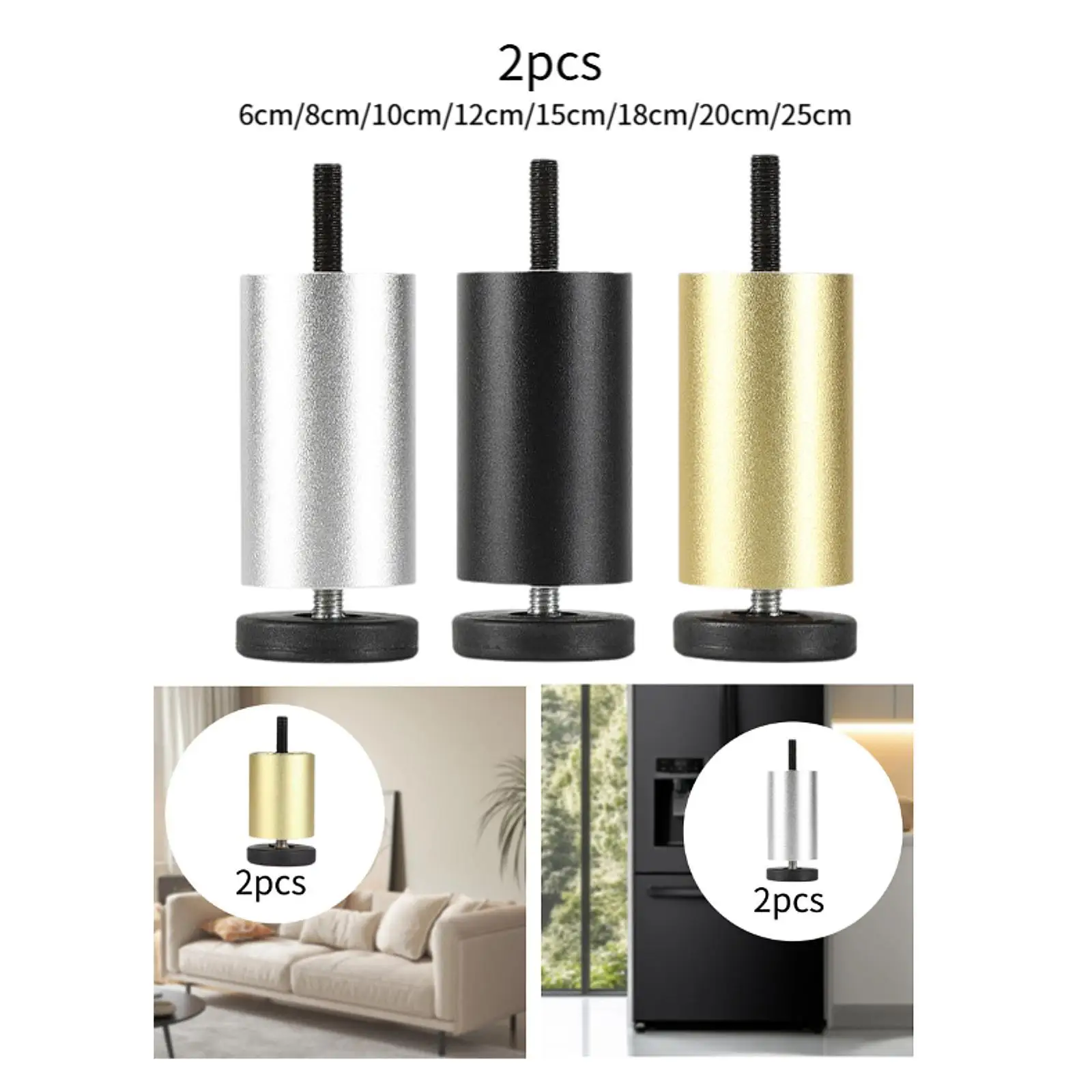 

2x Adjustable Furniture Legs Modern Heightening Aluminum Alloy Support Legs for Chair Cabinet Bed Refrigerator Air Conditioner