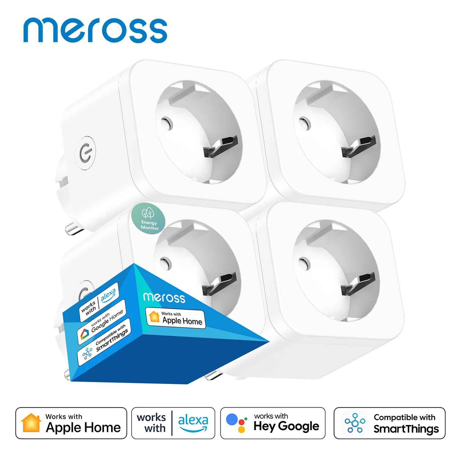 Meross-Prise WiFi intelligente avec moniteur d\'énergie, prise murale, minuterie, commande vocale, Alexa, Google Assistant, SmartThings, 16A