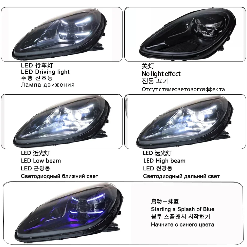 Headlights for Porsche Macan 2014-2022 LED headlight Upgrade to 2023 Styles Head Lamp Drl Projector Lens Without AFS 2PCS