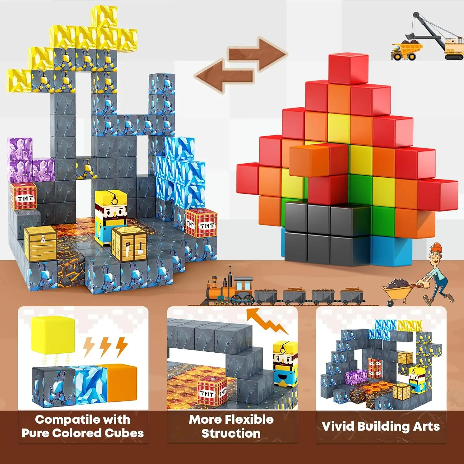 Bloques de construcción magnéticos Mine World, juego de cubos magnéticos STEM Montessori, juguetes sensoriales para niños y niñas de 3 años o más, regalos de vacaciones