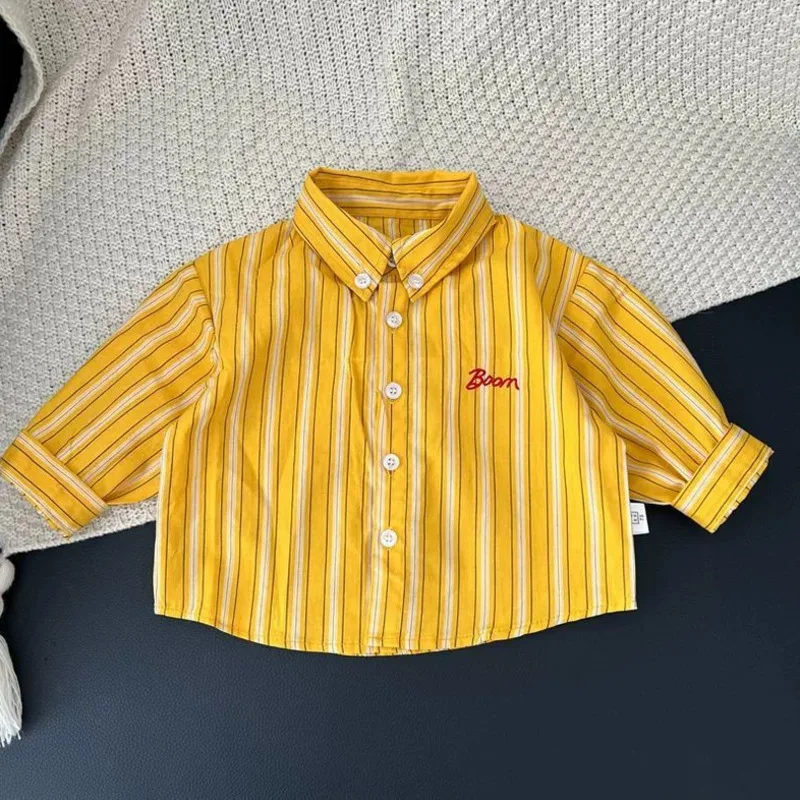 Boy Girl Toddler Cotton Yellowlong-sleeve Shirt 26 Spring Autumn Children Clothes Baby Coat Top 2-12 Years Soft Kid Outfit