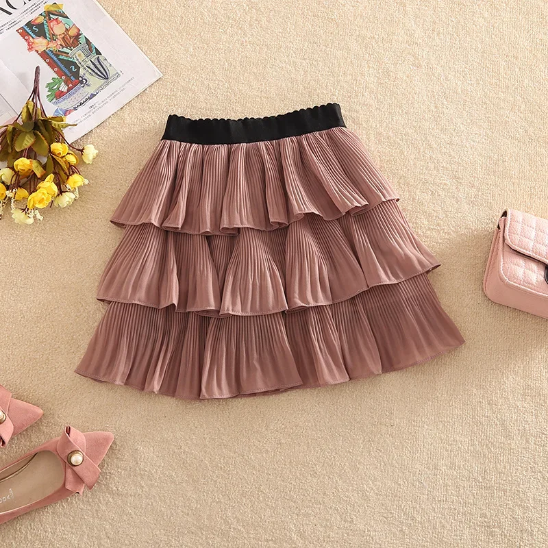 

2022 Spring Summer Skirts Women Skirt Sweet Fresh Solid Color Cascading Ruffles Mesh High Waist Pleated Mini Cake Women Skirts