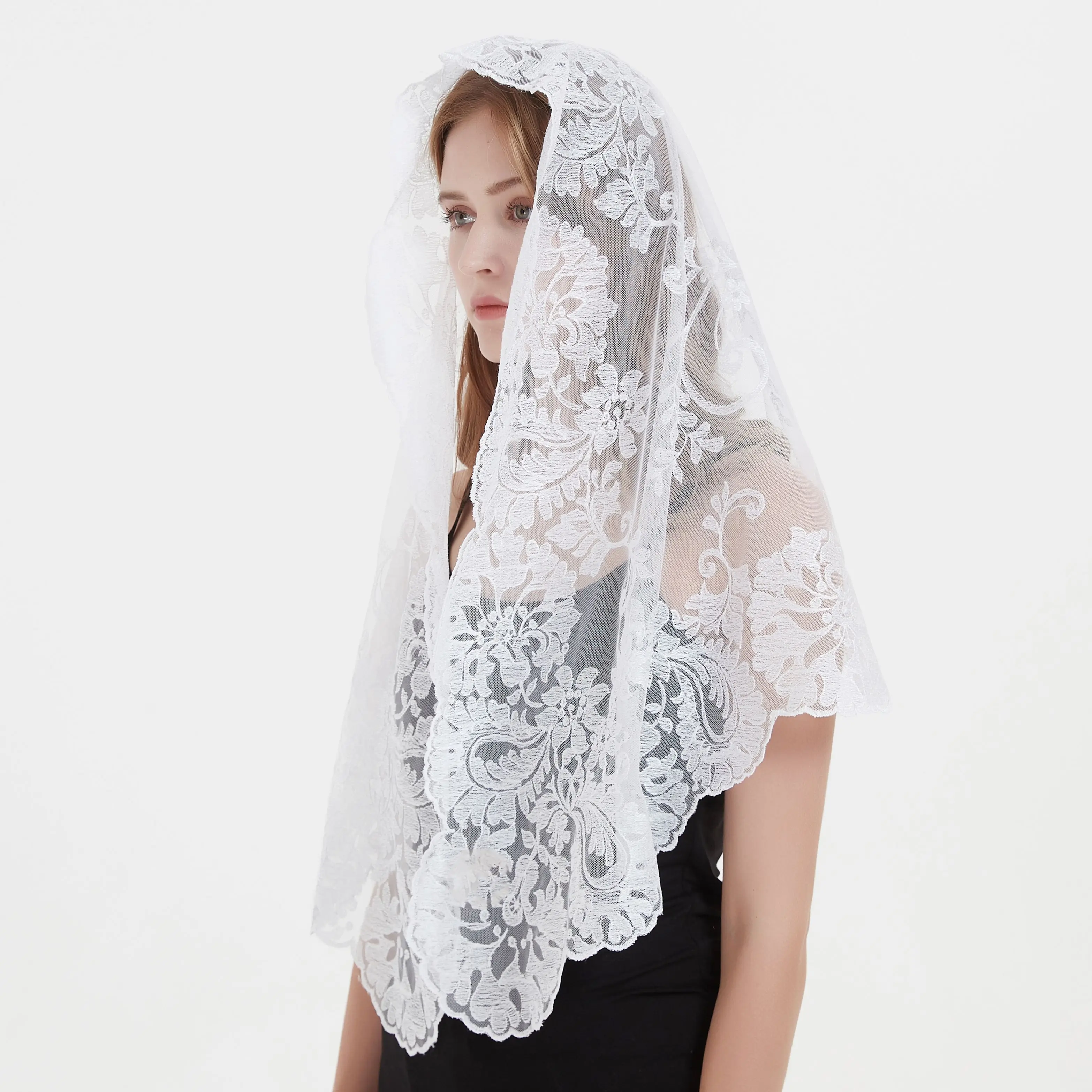 Mantilla de encaje de estilo español para mujer, velo de iglesia de gran tamaño, cubierta de cabeza nupcial, velo católico de boda