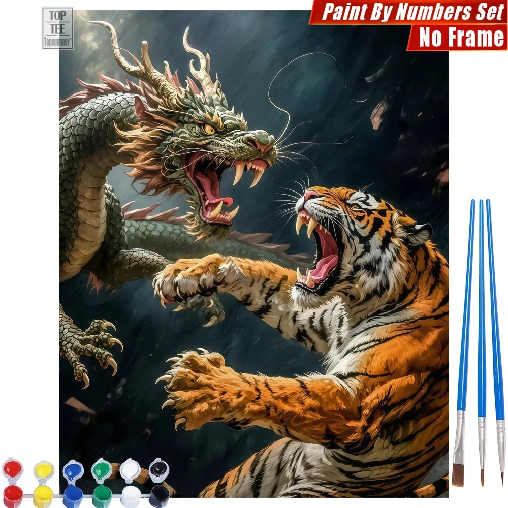 

Dragon tiger conflict DIY Digital Oil Paints Set - Tense regal vibrant Family Activities Mother'S Day Gift For Dad