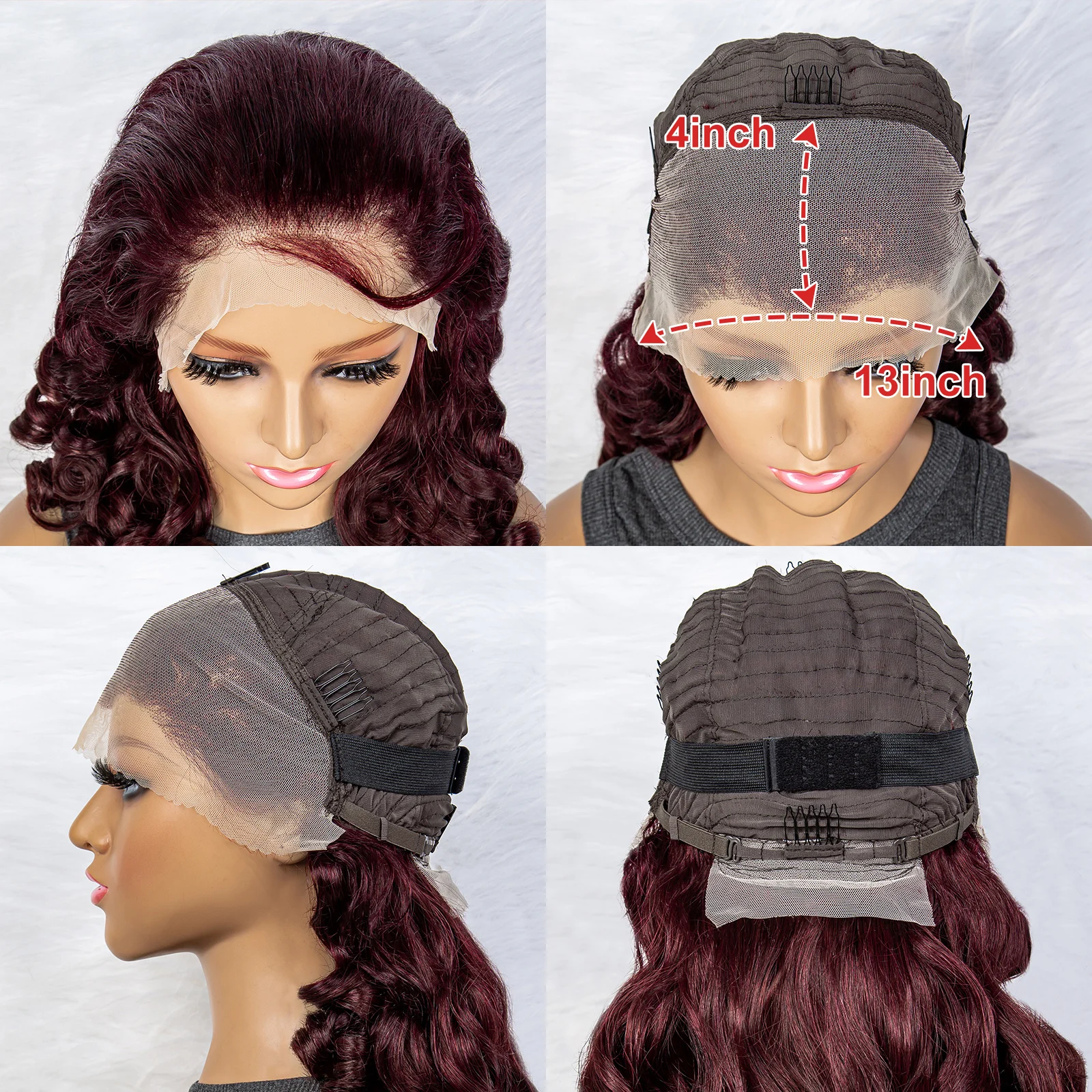 250% Density Loose Wave Wig 13x4 Lace Front Human Hair Wig Burgundy Fumi Bouncy Curly Human Hair Wig Remy Loose Wavy Lace Wigs