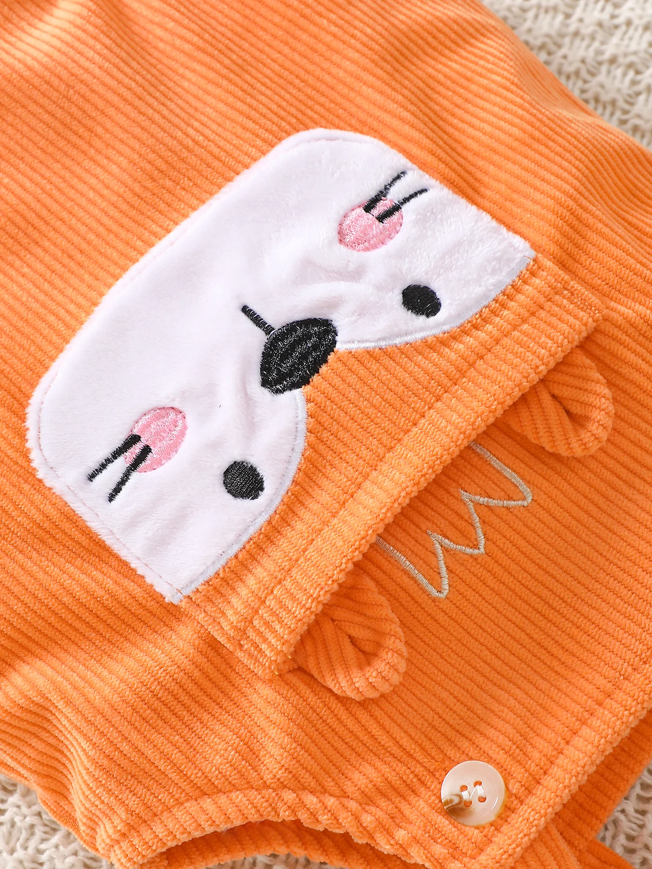 Baby Fox Corduroy Romper with Button Straps & Snap Crotch