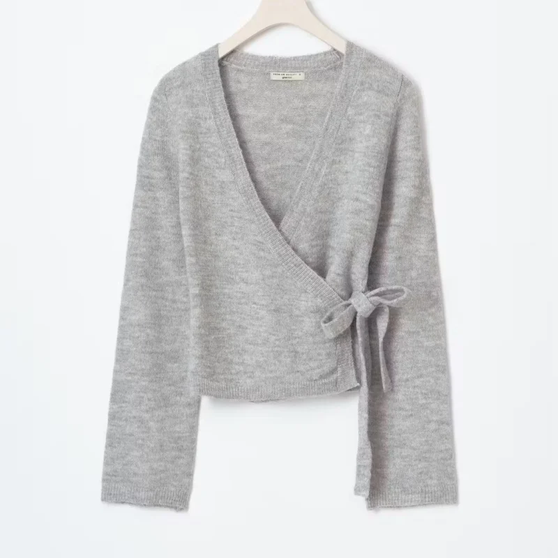 المرأة Y2k طويلة الأكمام التفاف متماسكة القمم الصلبة الخامس الرقبة الجانب التعادل سترة قمصان خفيفة الوزن مفتوحة الجبهة البلوز بالأزرار الشارع الشهير #6