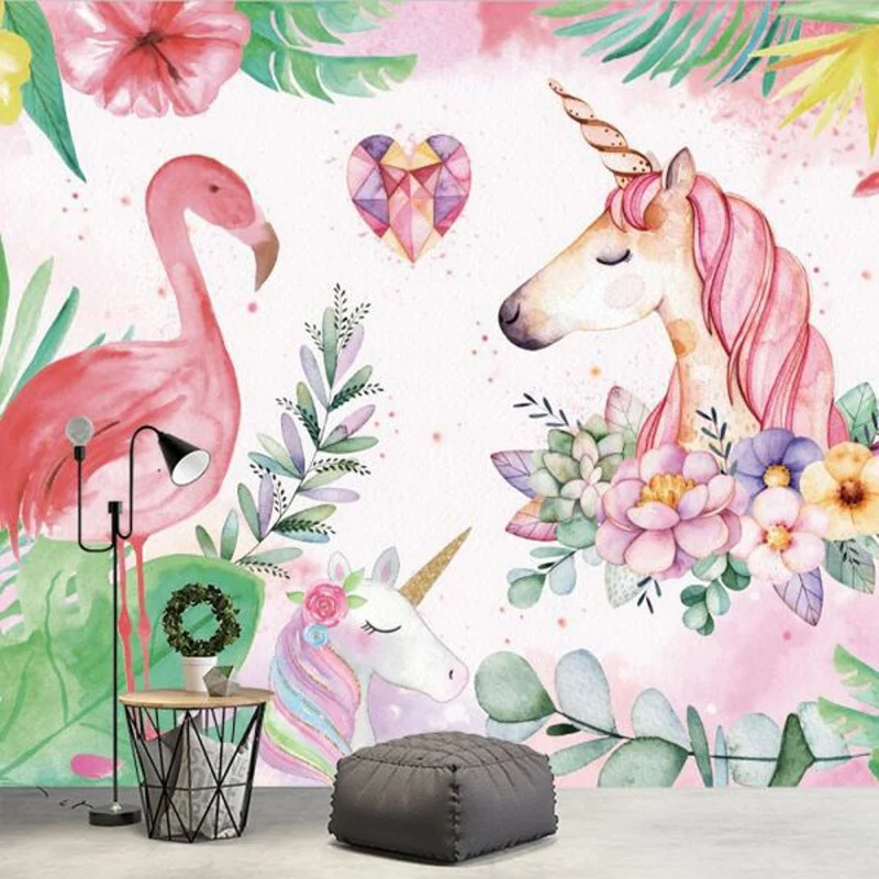 12+ Cartoon Animal Flamingo Peel n Stick Photo Wallpaper for Living Room Kids Baby Wall Papers Home Decor Panel Renovation Mural