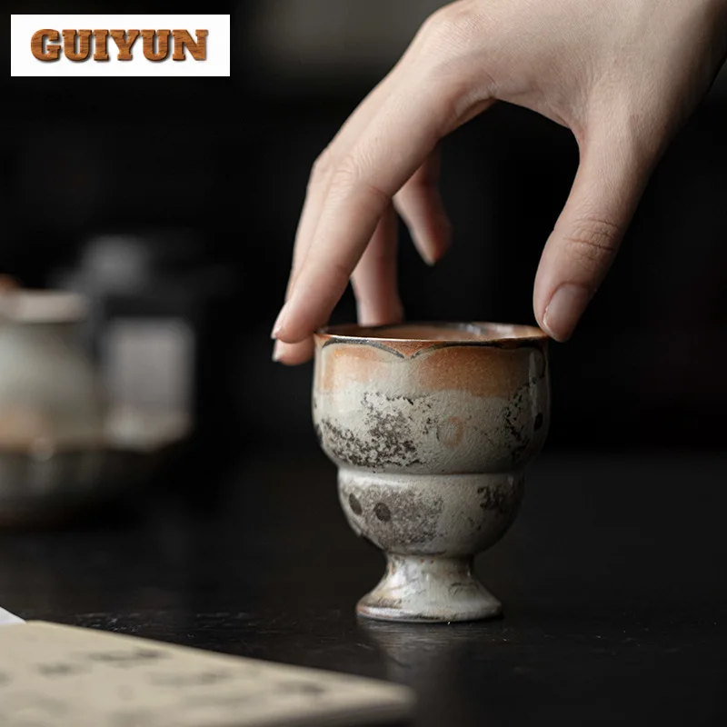 Retro Kiln Change Ceramic Teacup Japanese Wood-fired Porcelain Master Cup Ink Art Coffeeware Chazhan Kung Fu Tea Set Drinkware