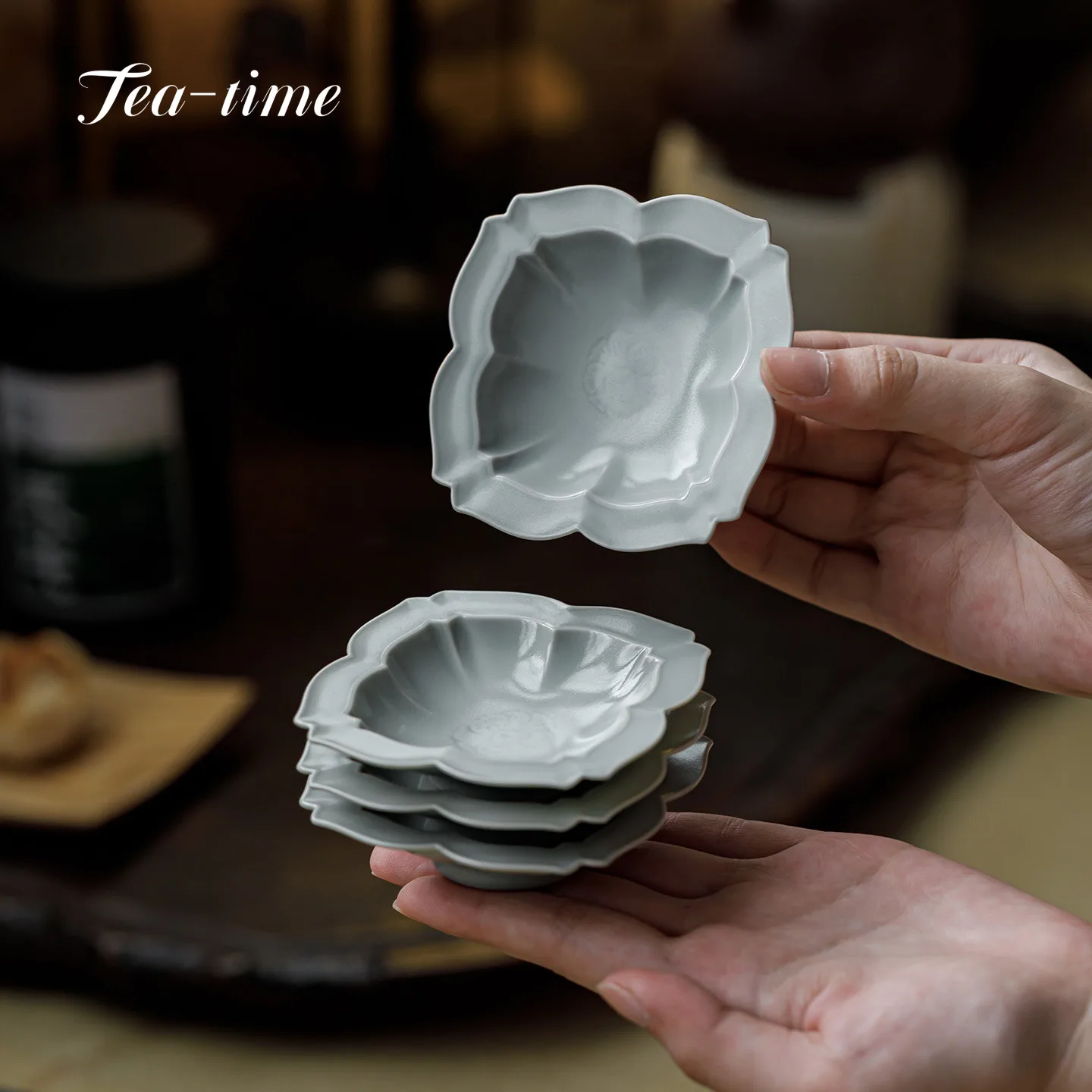 

Sky Blue Ru Kiln Ceramic Coasters Petal Chinese Aesthetic Cup Holder Mat Heat Insulation Cup Saucer Drink Coaster Drinkware Cups