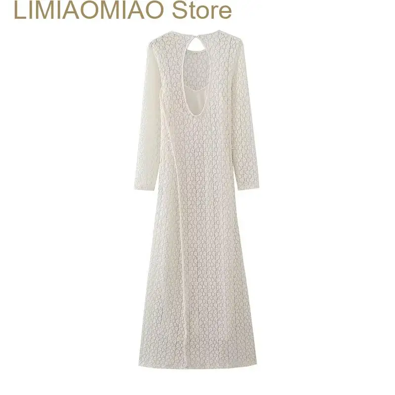 Imagem -04 - Elegante Feminina Manga Cheia com o Pescoço sem Costas Streetwear Robe Longo Moda Feminina Cinto Vestido Fino Monocromático Verão Novo