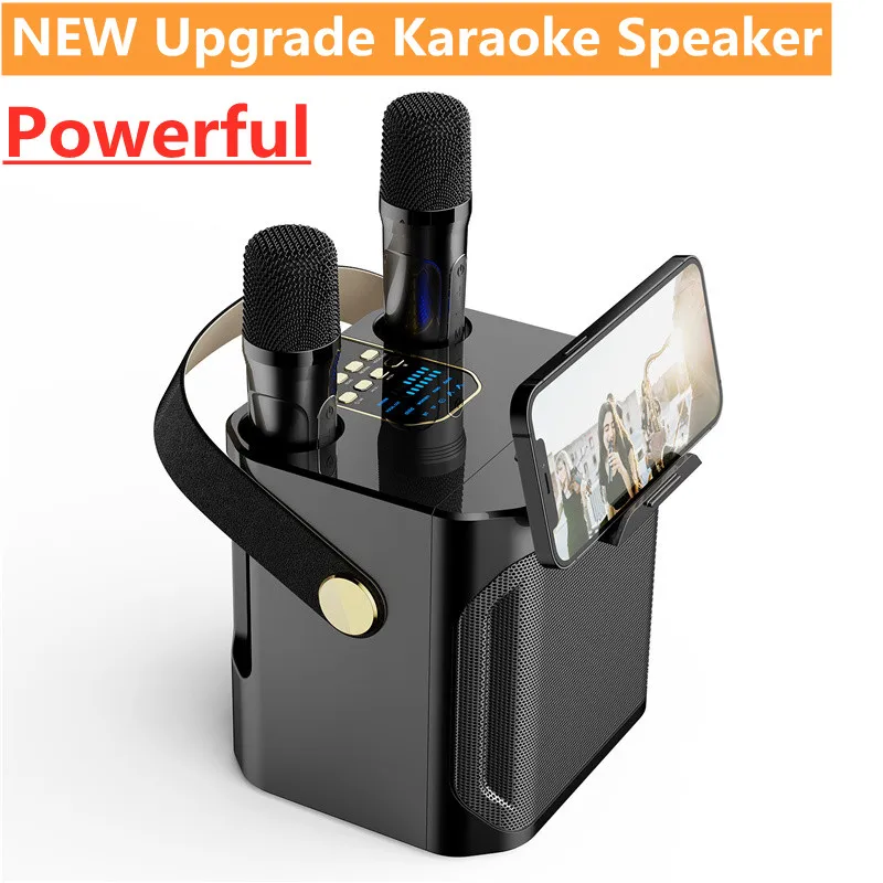 Bluetooth Karaoke Machine Portable PA Speaker System Wireless Subwoofer with 2 Microphones Home Family Singing Children's Gifts