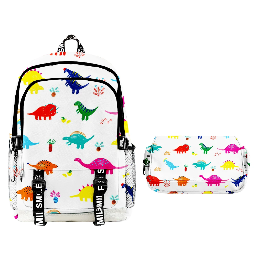 3D Dinosaur School Bag Set para estudantes, Cartoon Anime Schoolbag, estojo para lápis, alunos do ensino primário e médio, 2 pcs