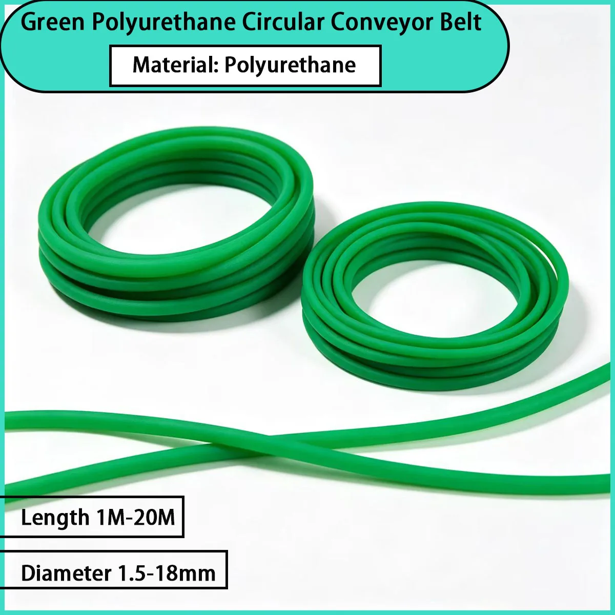 Green polyurethane circular conveyor belt with a diameter of 1.5-18mm is used for packaging, light industry, etc