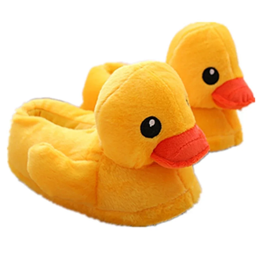 Autumn Winter Cartoon Yellow Duck Fuzzy Slippers Cute Plush Doll Home Bedroom Slides Warm Ankle Wrap Cotton Shoes Indoor Female