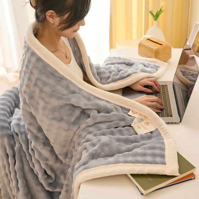 Gray Blanket Skin-friendly Bedspread одеяло Velevt Shawl for Nap Office Blankets Home Plaid Thickened Bedsheet(No Pillowcase)