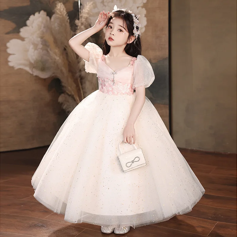 

2024 Children Wedding Bridesmaid Costume Girl Party Dresses Summer Princess Dress for Girls Teenager Clothes Young Kid Ball Gown