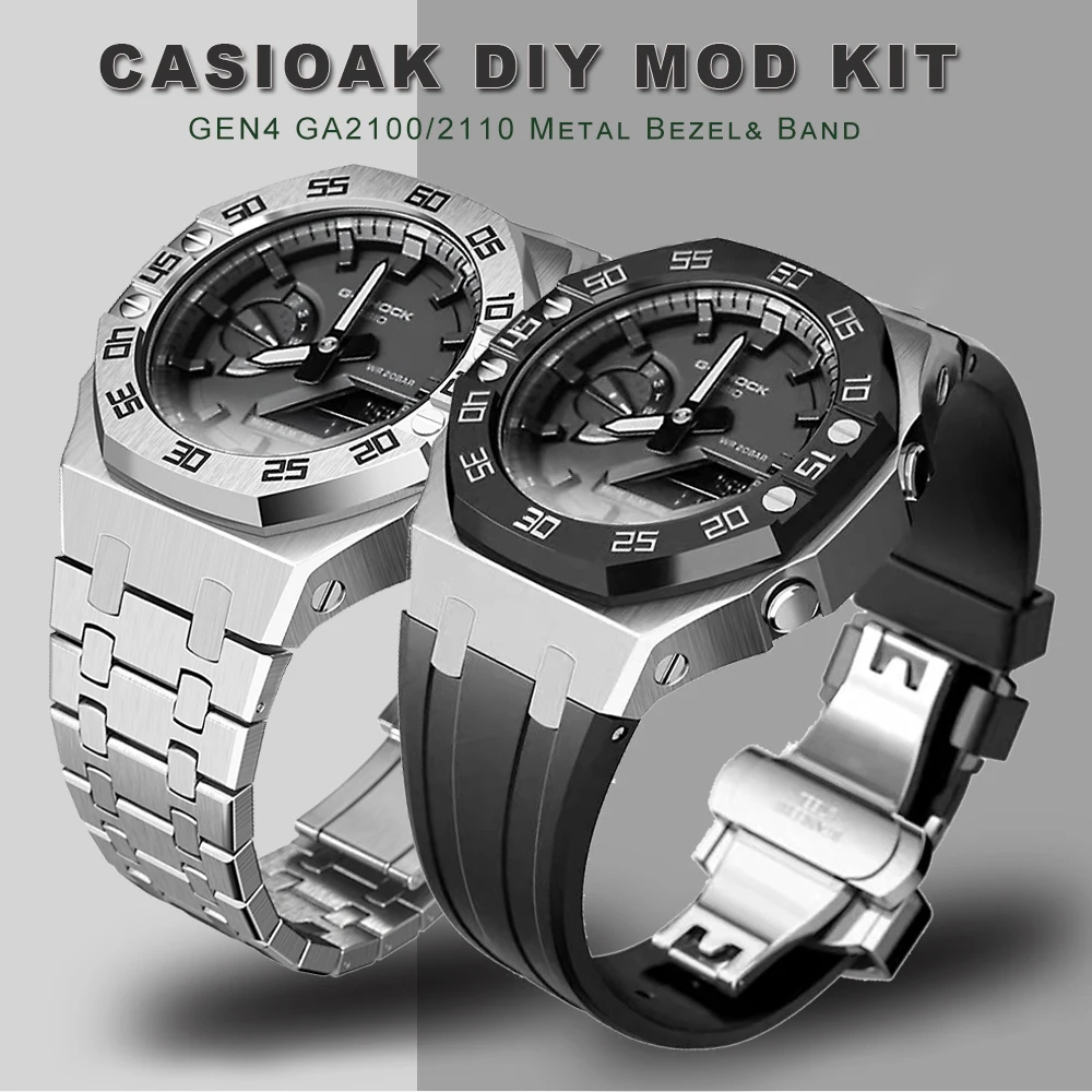 CasiOak Mod Kit GEN4 GA2100 Metal Bezel for Casio Modification 3rd 4rd Generation Rubber Watch Case Strap GA 2100/2110 Steel