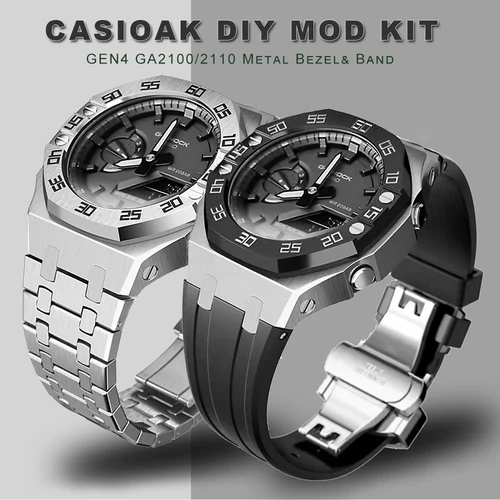 CasiOak Mod 키트 금속 베젤, 카시오 개조 3 세대 4 세대 고무 시계 케이스 스트랩, GA 2100/2110 스틸, GEN4 GA2100 