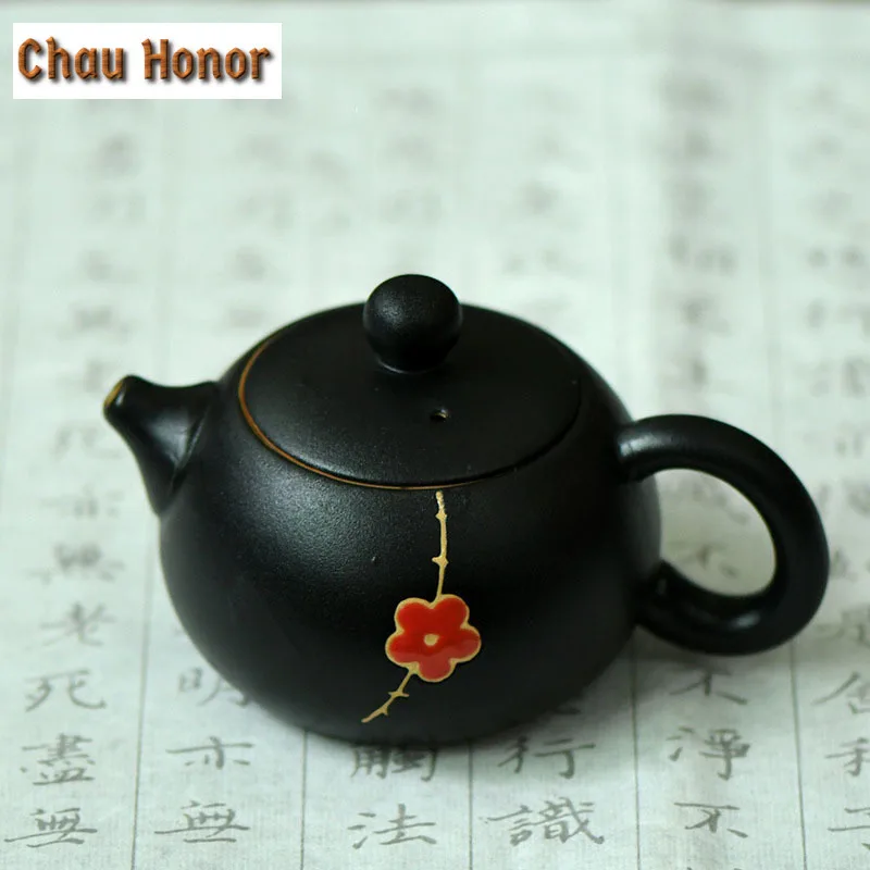 200ml Retro Coarse Ceramic Teapot Handmade Red Plum Art Flower Kung Fu Tea Xishi Pots Chinese Single Master Cups Gift Packaging