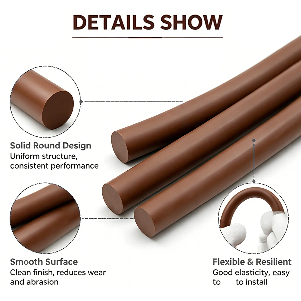 Solid Non Foaming Brown FKM Vitons Cord Fluororubber High Temp Oil Resistant Sealing Strip 1-5M Car Door Machinery Seal