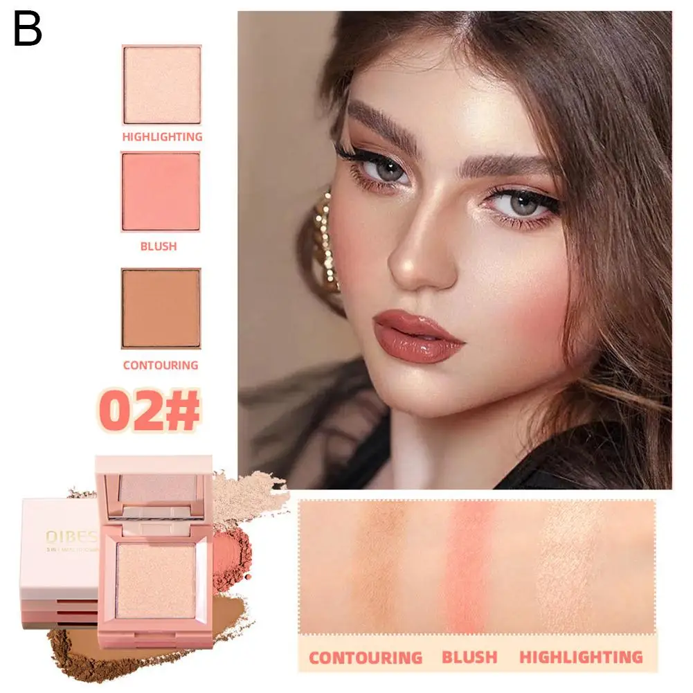 3-In-1 Gezichts Make-Up Doos Hoogtepunt Blush Contouren Matte Oogschaduw Niet-Vliegende 3d Parelmoer Gepolariseerde Palett Natuurlijke Powd T7d5