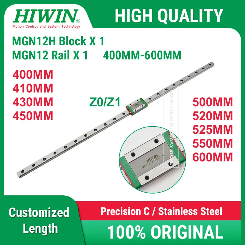 

HIWIN MGN12H Linear Rail 400mm 450mm 500mm 520mm 550mm 600mm with MGN12H Block Z0 Z1
