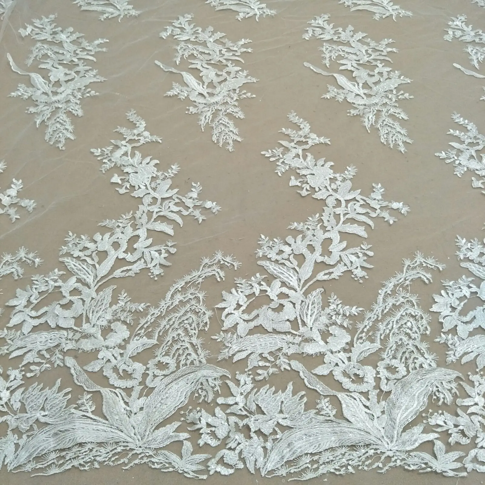 Leaf Wedding Dress Fabric, Lace Accessories with Sequins, Ivory White, Discount at the End of 2023