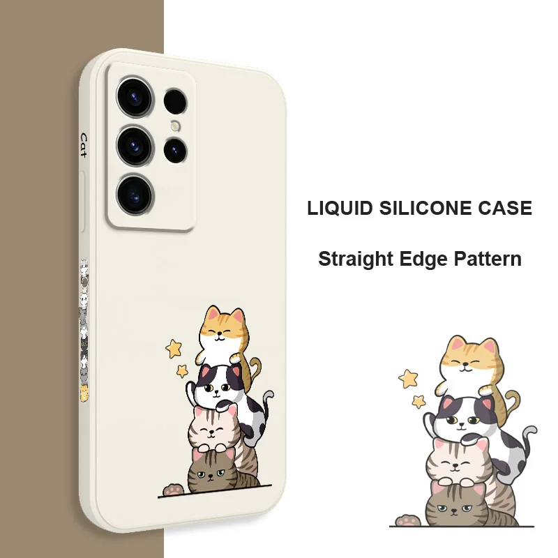 Stacked Cats Phone Case For Samsung Galaxy S24 S23 S22 S21 S20 Ultra Plus FE S10 S9 S10E Note 20 ultra 10 9 Plus Cover