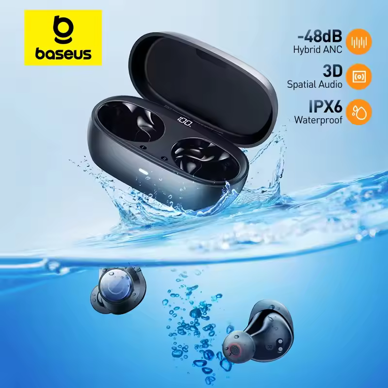 אוזניות אלחוטיות Baseus Bowie MA10 Pro ANC 48dB היברידיות ANC Bluetooth 5.3 אטומות IPX6 4 מיקרופונים אוזניות ספורט ENC