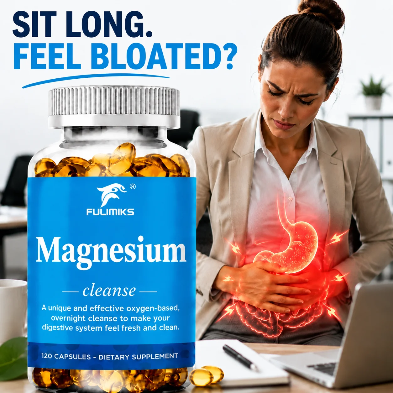 Overnight Oxygen Release Magnesium Cleanse Capsules, Support Occasional Constipation, Abdominal Bloating, Digestive Tract Health