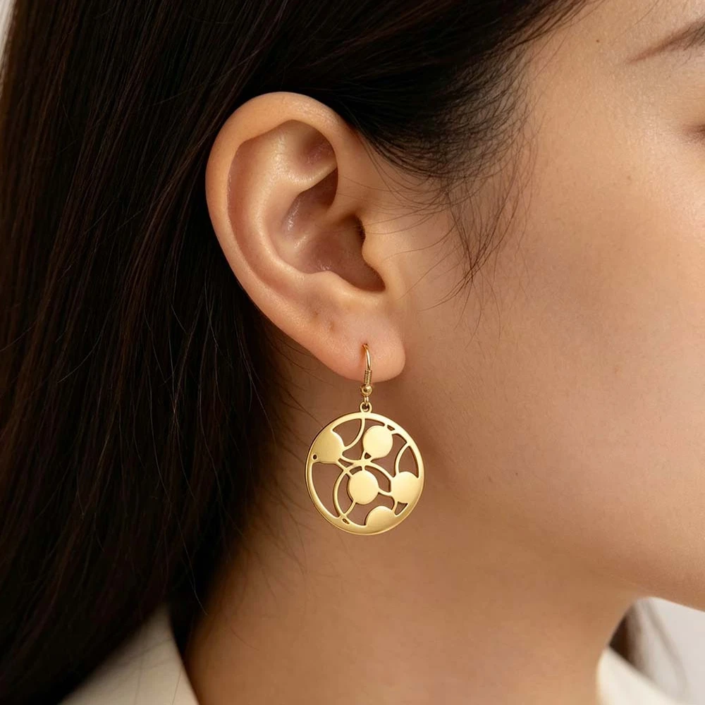 Five Chemical Atom Hollow Dangle Earring Trendy Molecule Pendant Earring for Women Stainless Steel Round Earring Jewelry Gift