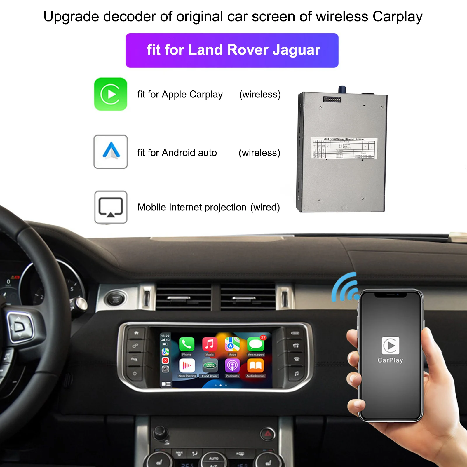 Upgrade Decoder Car Ai Box Interface Carplay Android Auto Retrofit Kit for 2011-2018 Jaguar Land Rover Unit for Bosch System