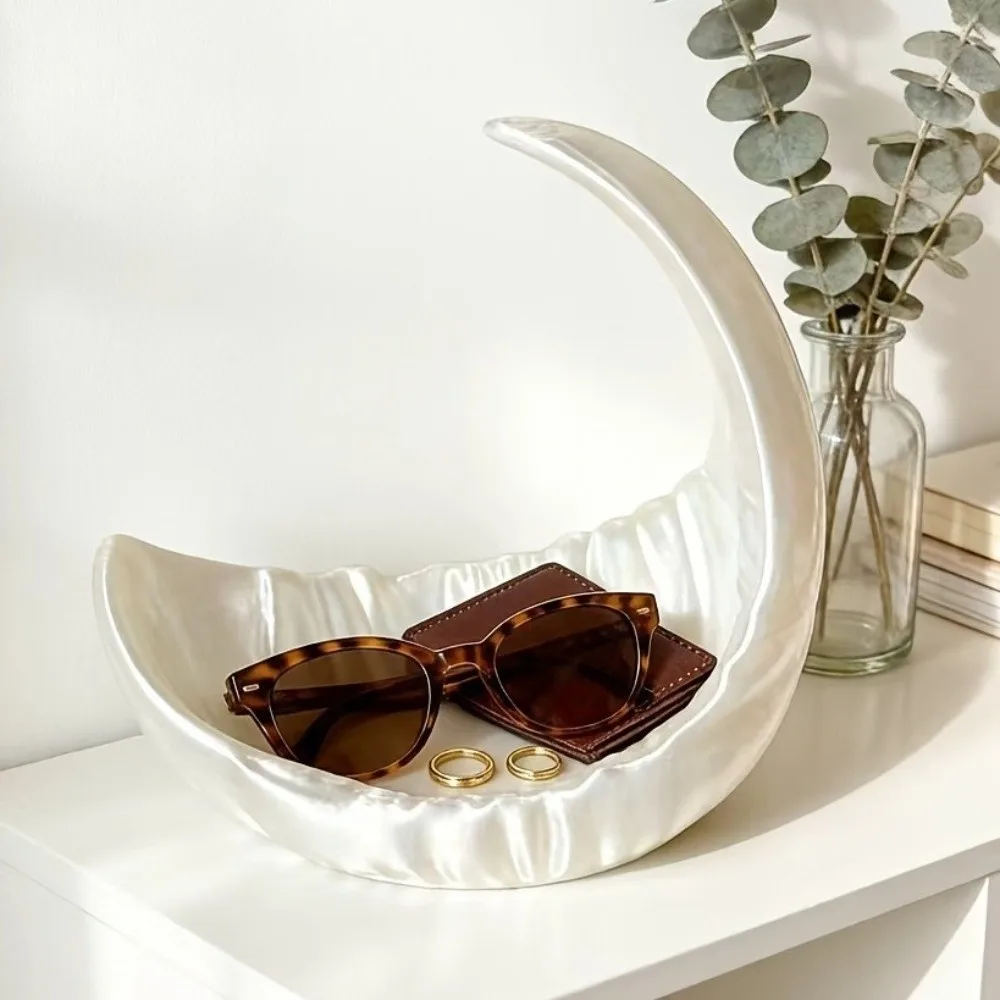 Moon-Shaped Jewelry Storage Tray Minimalist 3D Printed Earrings Ring Display Dish Space Saving Nordic Style