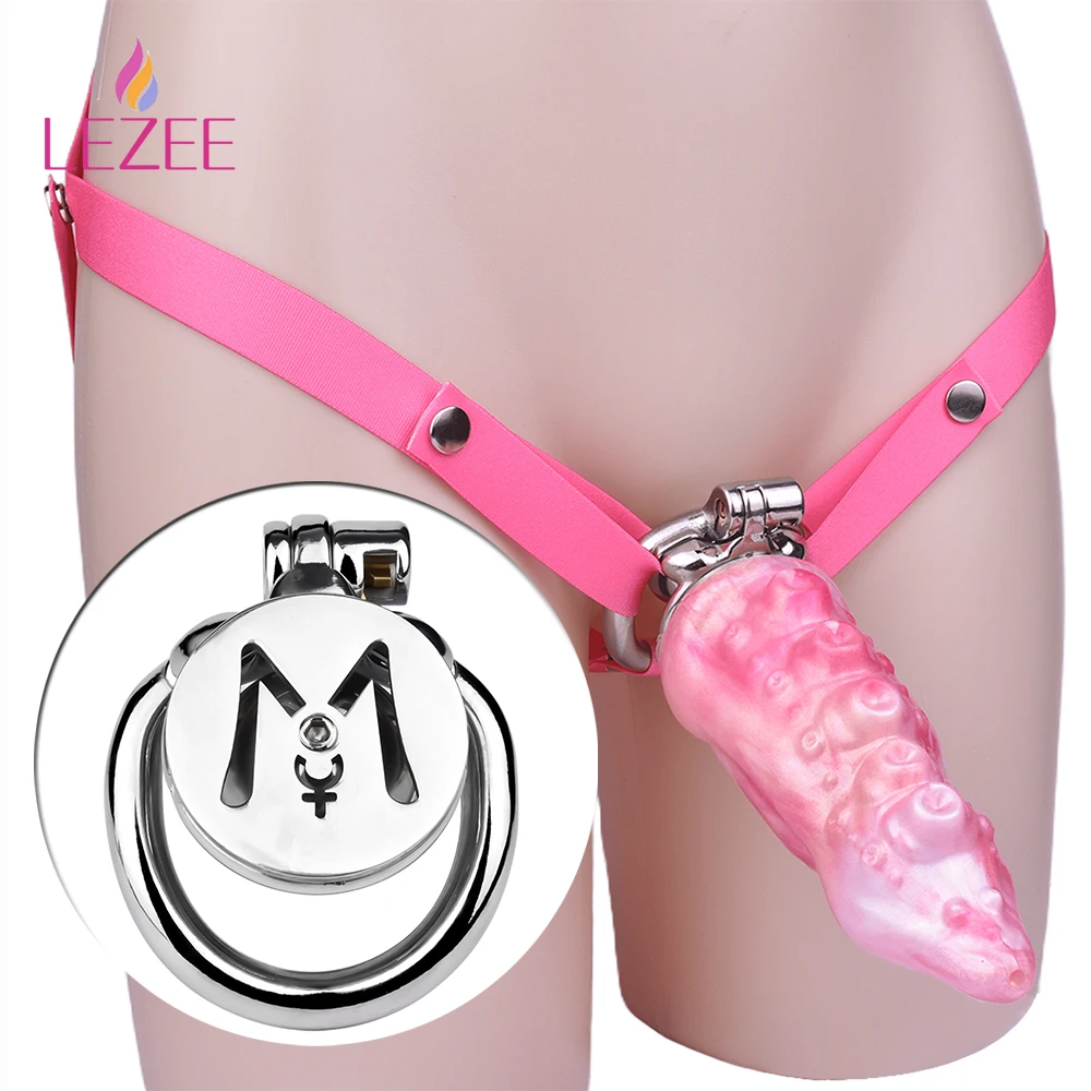 LEZEE M สไตล์ Chastity กรงลบชาย Cock กรงอุปกรณ์สมจริง Dildos Chastity เข็มขัดผู้ใหญ่ BDSM Sex ของเล่นสําหรับผู้ชาย