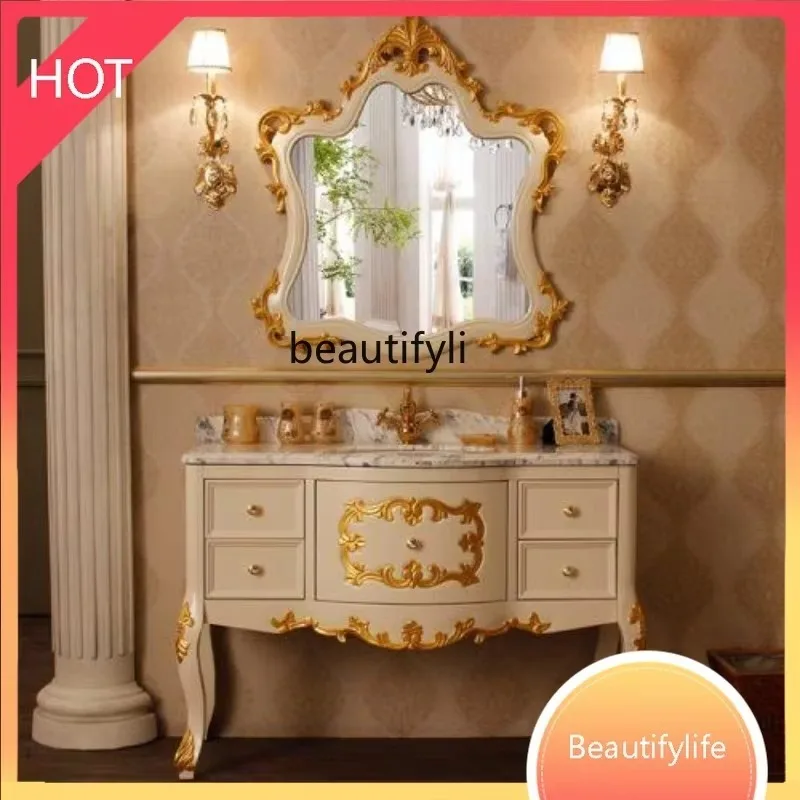 V132 Luxurious European Style Bathroom Cabinet Red Oak Wash Basin Combination Bathroom Cabinet Floor Standing