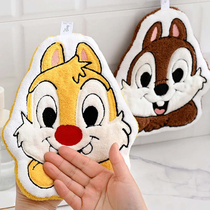 Disney Chip and Dale Cute Hanging Type Towel Super Absorbent Soft Handkerchief Wipe Hand Towelette Kids Bathroom Toilet Supplies