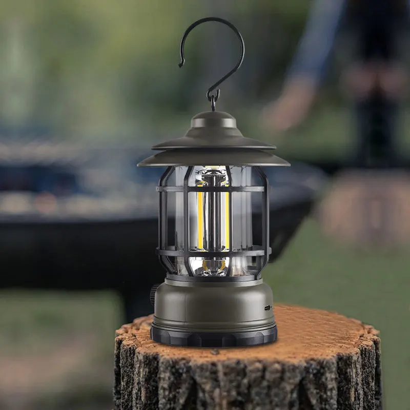 Retro Mini LED Camping Lantern Warm White USB Recharge Travel Tent Lamp Vintage Outdoor Lighting Portable Fishing Lamp