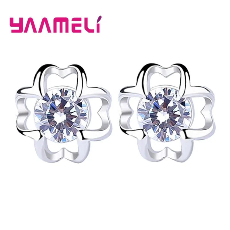 

Flower Stud Earrings for Women Girl Birthday Gift 925 Sterling Silver серьги Cheap Sale Rhinestone Cubic Zircon Jewelry
