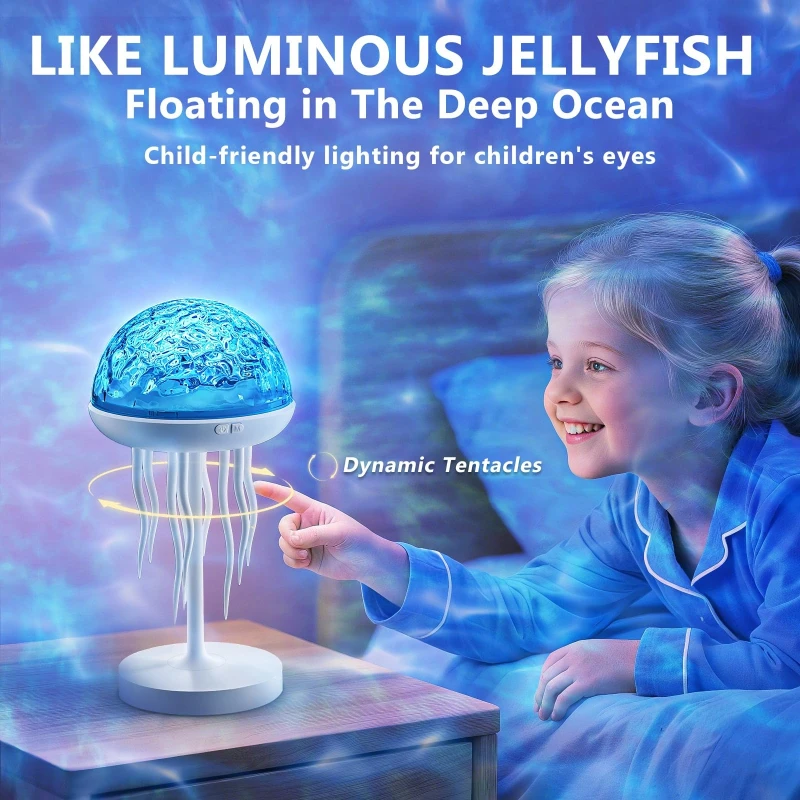 Intelligent Color Atmosphere Light 360 Degree Rotating Remote Control Night Light Colorful Creative Jellyfish Projection Light