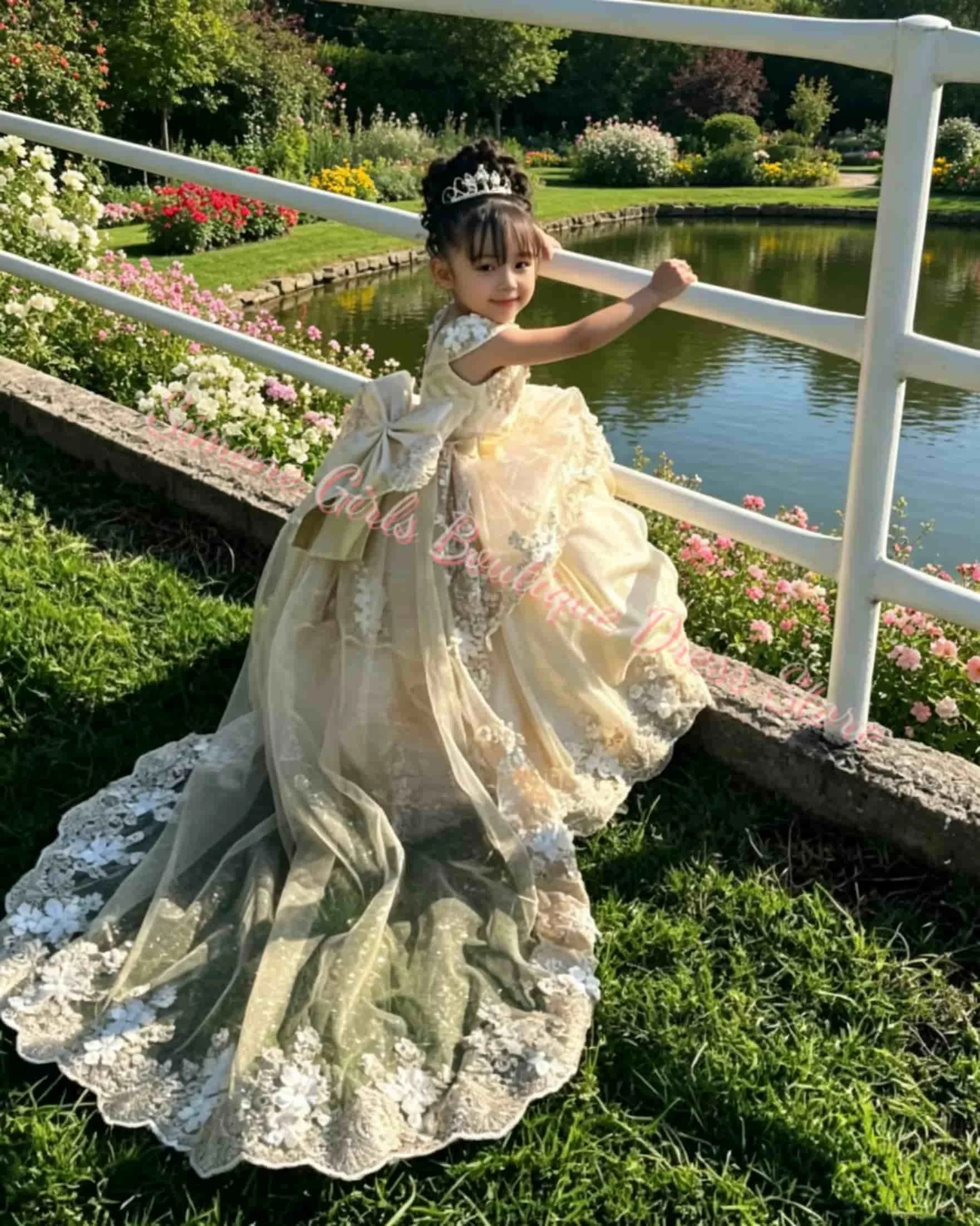 Yellow Elegant Flower Girl Dress Luxury Sequined Wedding Floor Length Sweep Train Elegant Formal Long Ball First Communion Gown