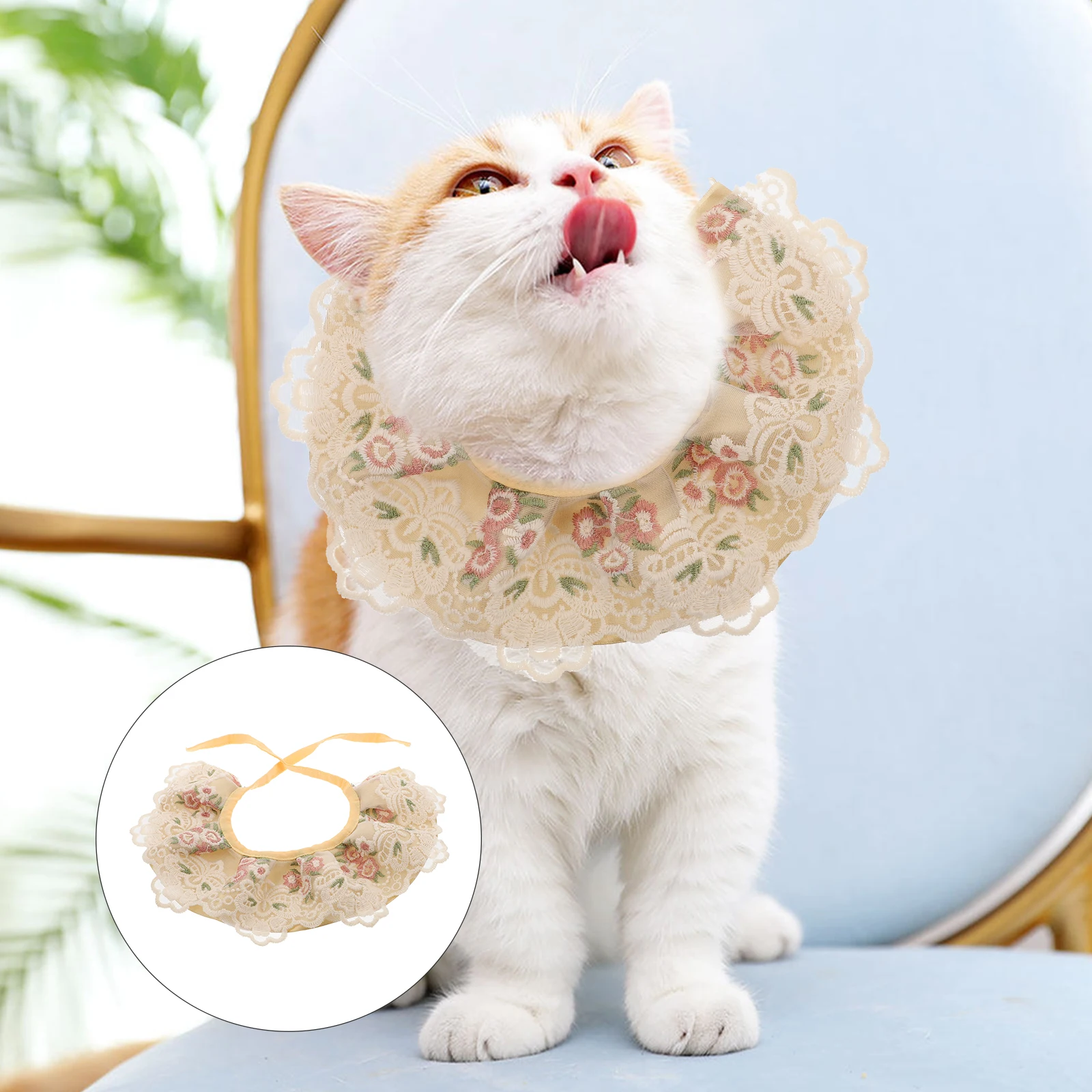 

Washable Lace Embroidery Dog Scarf Durable Long Lasting Use Pet Saliva Scarf Exquisite Design Pet Bibs Bright Color Accessories