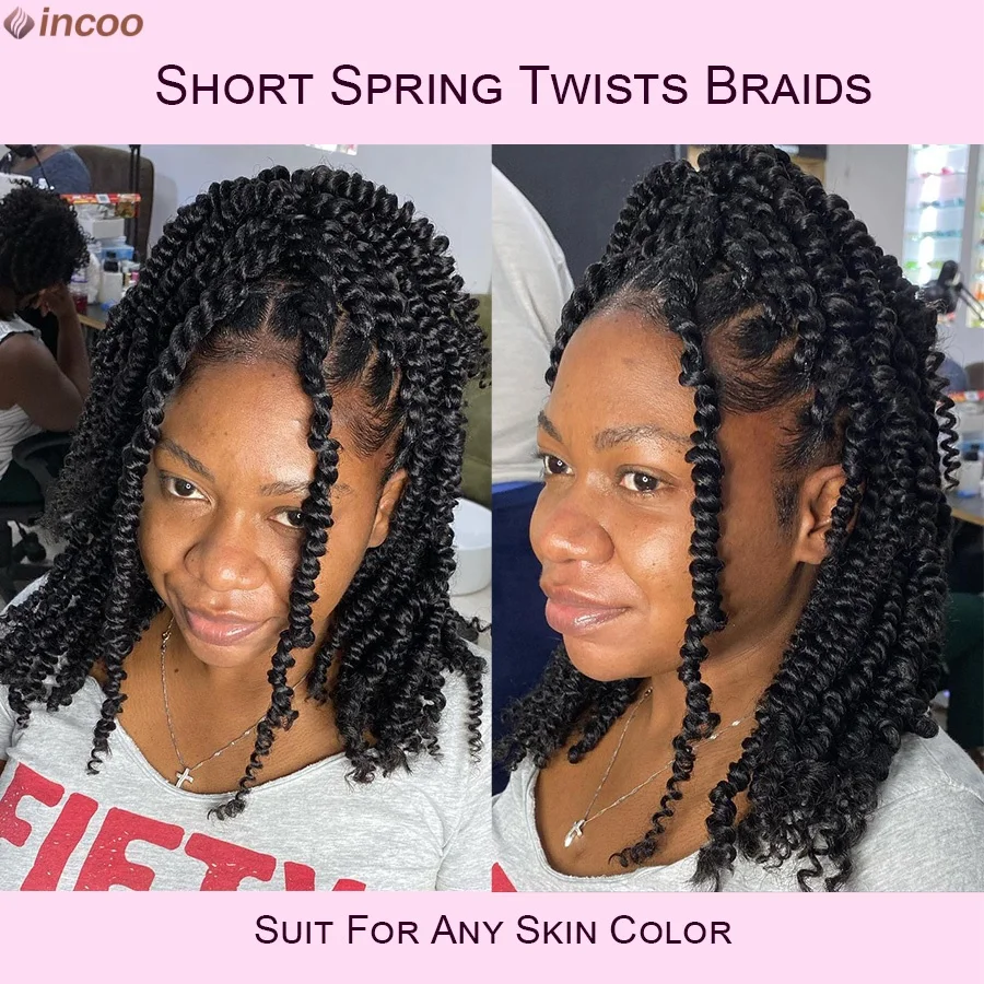 Kurze Frühling Twist Zöpfe Perücke Synthetische Volle Spitze Vorne Leidenschaft Twists Perücken Lockige Enden Knotenlose Box Twist Flechten Perücke Für Frauen