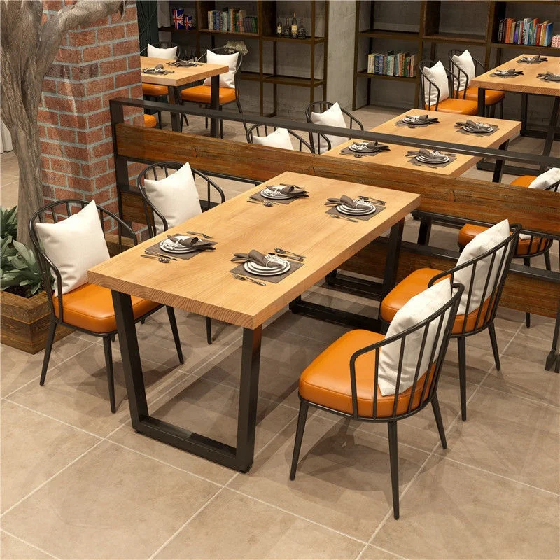 Customized Size Solid Wood Restaurant Table And Chairs Fast Food Metal Base Dining Chair And Table For Cafe