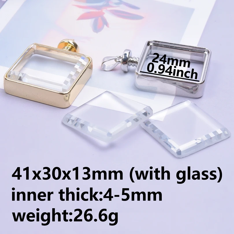 Geometric Square Oval Heart Locket Pendant Thick Glass Lockets Charms For Jewelry Making Supplies Dried Flower DIY Necklace Gift