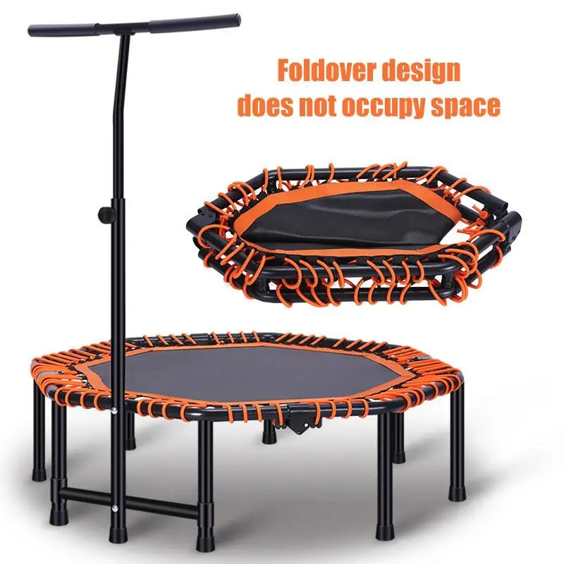 48 Inch Quadruple Folding Indoor GYM Fitness Octagonal Trampoline for Adults Kids Safety Jump Sports with Adjustable Handrail