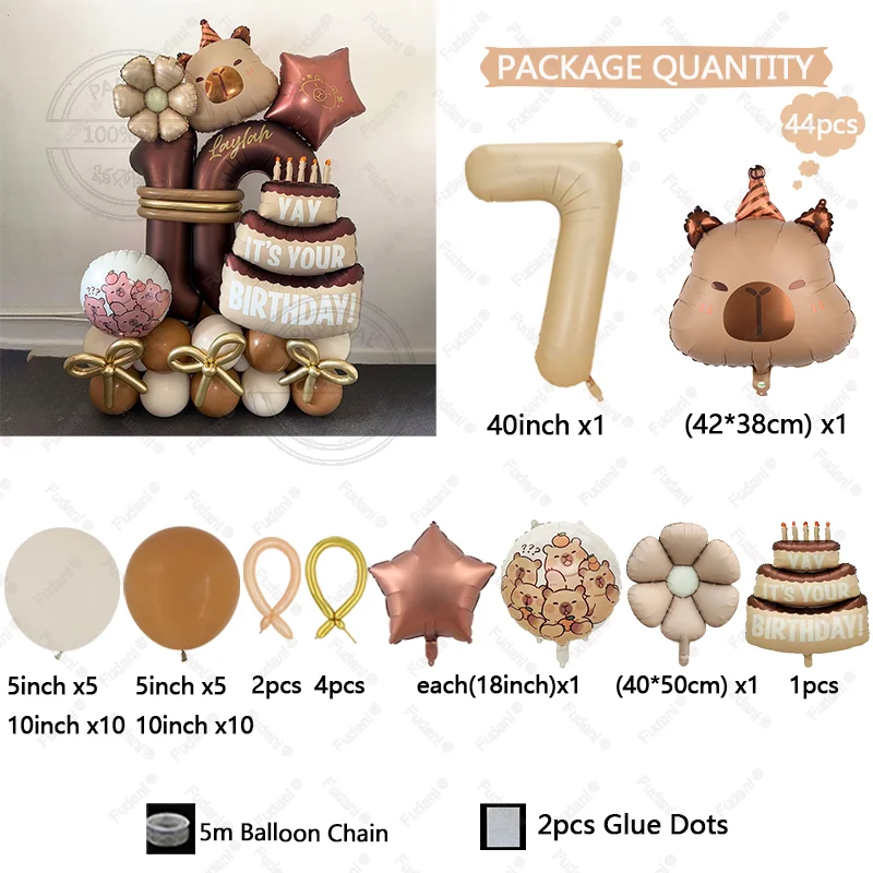 44 stks Cartoon Dier Capybara Thema Verjaardagstaart Folie Ballon Kinderen Verjaardagsfeestje Karamel Nummer Ballon Kraamcadeaus