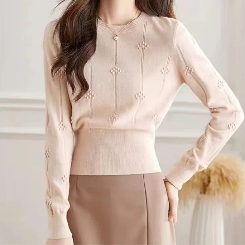 

Womens Crew Neck Pullover Wool Sweater Autumn Winter New Style Casual High Waist Stylish Inner Wear Knitted Base Layer Top